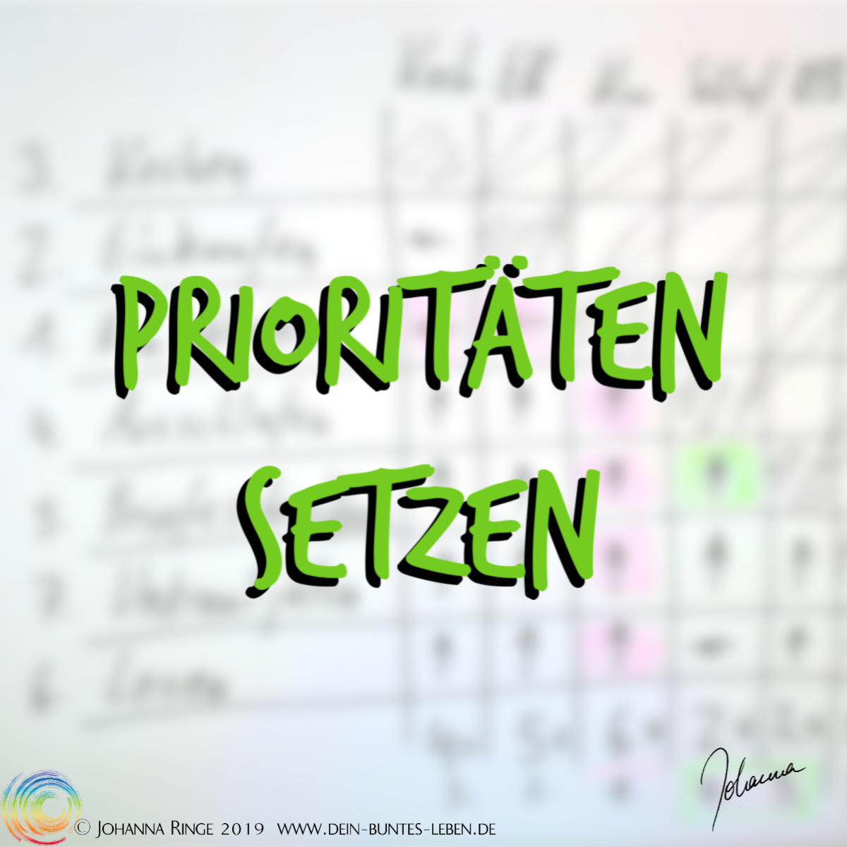 Prioritäten setzen. Text vor Entscheidungsmatrix im Hintergrund. ©Johanna Ringe 2019 www.dein-buntes-leben.de